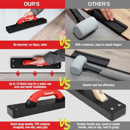 Goldblatt Tapping Block for Vinyl Plank Flooring, Heavy Duty Hammer-Free Flooring Installation Tool with 9" Large Soft-grip Handle for Installing Laminate, Hardwood, LVP, LVT or Engineered Wood