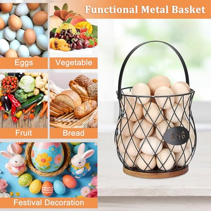 Chicken Egg Basket With Handle, Egg Baskets for Gathering Fresh Eggs, Chicken Coop Egg Holder, Round Wire Egg Basket & Kitchen Countertop Decor (Style 3) - style: Style 3