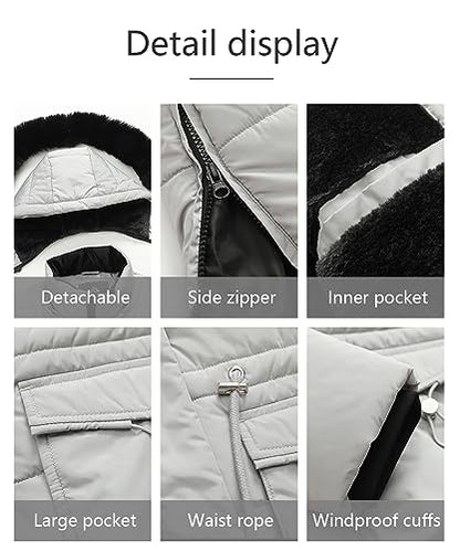 MOERDENG Women's Long Winter Puffer Coat Waterproof Warm Maxi Down Jacket Faux Fur Removable Hood Parka - color: Light Grey, size: Large