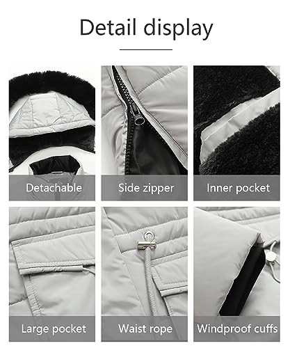 MOERDENG Women's Long Winter Puffer Coat Waterproof Warm Maxi Down Jacket Faux Fur Removable Hood Parka - color: Light Grey, size: 3X-Large