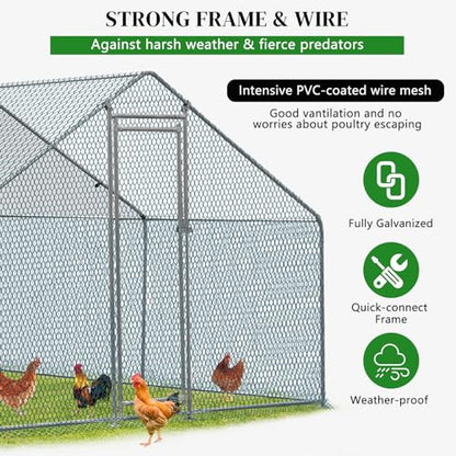 Outvita Chicken Coop, 10×10 FT Large Metal Chicken House, Poultry Habitat Cage with Waterproof Cover, Walk-in Chicken Run Pen for Small Animals, Yard, Farm, Patio - color: Silver, size: 120.0"L x 120.0"W x 78.0"H