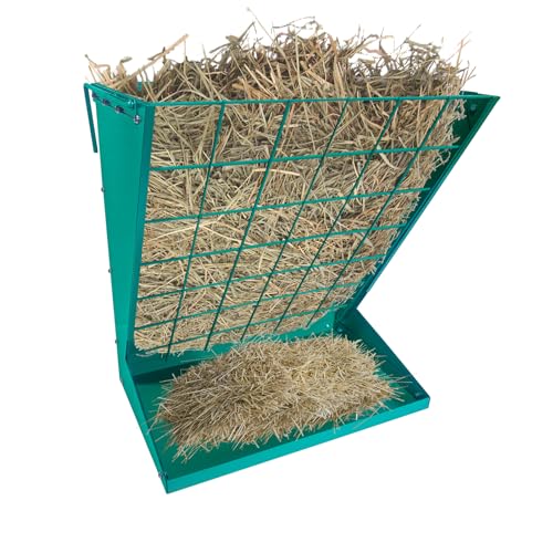 PeakPursuit Wall Mount Hay Feeder, 2 in 1 Hay & Grain Livestock Feeder, Heavy Duty Metal Wall Mount Hay Rack with Adjustable Distance for Goats, Sheep, Horse, Cattle, Indoor Outdoor Uses - color: Green