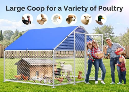 Large Metal Chicken Coop with Hexagonal Chicken Wire, Chicken Coop Run Pen for Yard with Waterproof Cover, Outdoor Large Walk-in Chicken Coops for 8 Chickens Duck Pen House Cage Run - size: 78.7"L x 78.7"W x 74.8"H