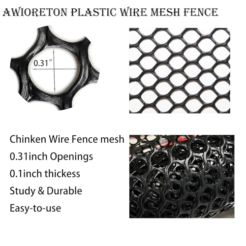 Upgraded Heavy Duty Plastic Chicken Wire Fence Mesh - 15.7" x 10' Black Poultry Netting with 40 Zip Ties - Rustproof Pet Safety Balcony Net, Garden Fencing for Snake/Rabbit, Floral Mesh for Crafts - color: Black