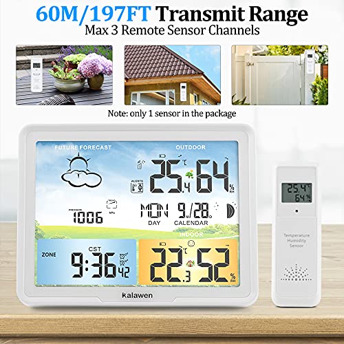 Weather Station Wireless Indoor Outdoor Home Weather Stations with Atomic Clock, Digital Weather Thermometer, Temperature Humidity Monitor Weather Forecast Stations with Moon Phase