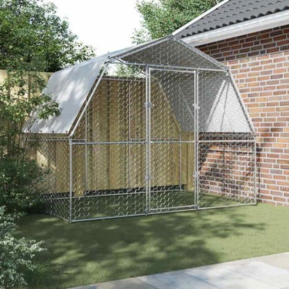 Galvanized Steel Chicken Coop with Lockable Door 112.2"x76.8"x90.6" Silver Outdoor Animal Cage for Rabbits Ducks Hens Small Pets Water-Resistant Roof - size: 112.2" x 76.8" x 90.6" (L x W x H)