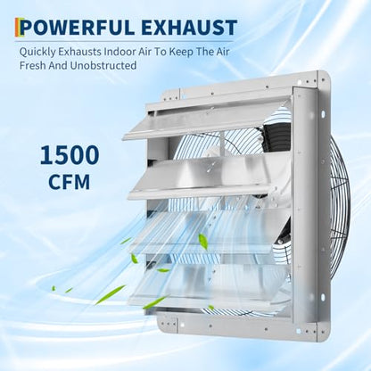 OUTLANE High-Efficiency Industrial Shutter Exhaust Fan - Automatic Wall-Mounted Ventilation - Quiet High-Speed Motor - Powerful Airflow for Attic, Garage, Greenhouse, Workshop, Enclosure, Commercial - size: 14IN