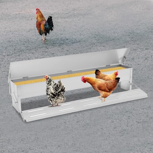 Automatic Galvanized Chicken Feeder, 22LBS Large Capacity Poultry Feeders Treadle Metal Treadle Feeder with Treads Non-Slip Grooves for Chickens Bantams Poultry Pheasants
