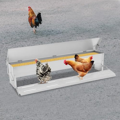 Automatic Galvanized Chicken Feeder, 22LBS Large Capacity Poultry Feeders Treadle Metal Treadle Feeder with Treads Non-Slip Grooves for Chickens Bantams Poultry Pheasants