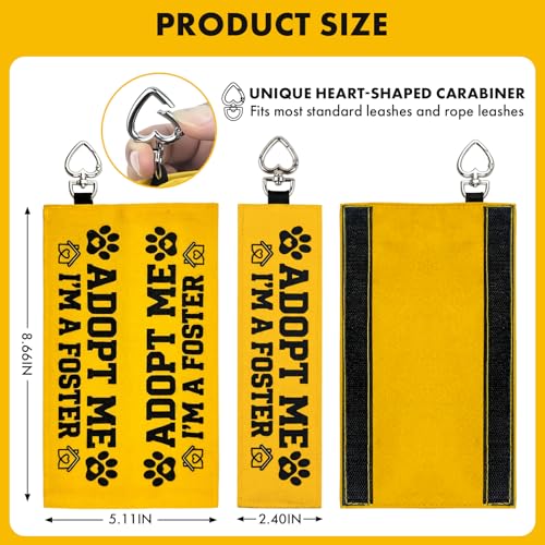Adopt Me I'm a Foster Dog Leash Wrap, Highly Visible Yellow Warning Sleeve with Heart Snap Hook, Durable Double-Sided Canvas Lead Cover for Foster Pets and Rescue Dogs (Adopt Me I'm a Foster) - color: Adopt Me I'm a Foster