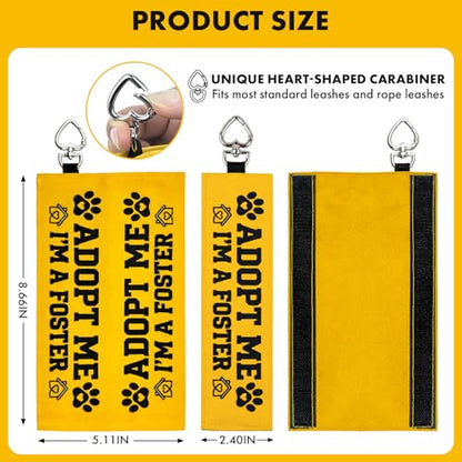 Adopt Me I'm a Foster Dog Leash Wrap, Highly Visible Yellow Warning Sleeve with Heart Snap Hook, Durable Double-Sided Canvas Lead Cover for Foster Pets and Rescue Dogs (Adopt Me I'm a Foster) - color: Adopt Me I'm a Foster
