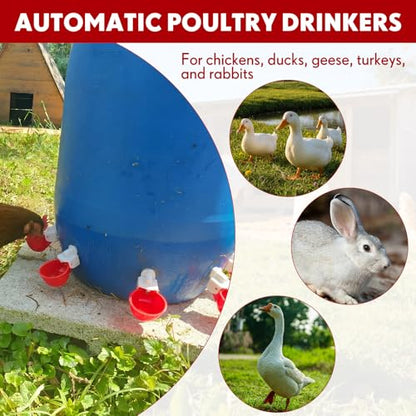 LemonRoad 30 Set Automatic Chicken Waterer Cups with 1/2" PVC Tee Fitting Chicken Drinking Bowl, Poultry Drinker Mounting Hole Opener,Water Dispenser Feeder for Duck, Goose, Pigeon(Light Red) - color: Light Red