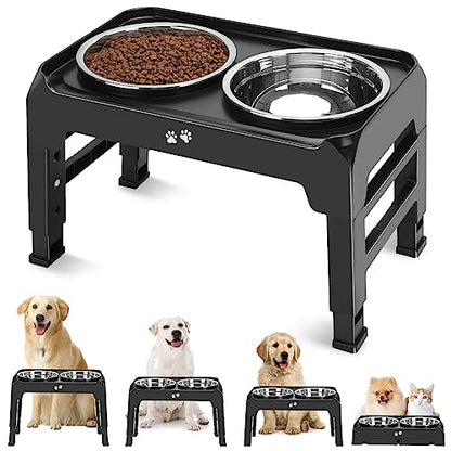 COMESOON Elevated Dog Bowls, 4 Height Adjustable Raised Bowl Stand with 2 Thick 50oz Stainless Steel Food Bowls Non-Slip Feeder Adjusts to 3.7'', 9.2'', 10.75'', 12.36'' Black, (DB-W01) - color: Black, size: 8" for Medium Dogs