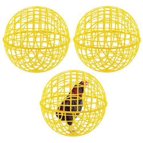 AceOrbit 3 Pcs 19.7 Inch Yellow Ball Chicken Animals Cage, Plastic Rolling Orb Movable for Chickens Rabbits Birds Pigeons, Outdoor Farm Range Portable Round Coop Hutch Safety Globe Prevents Dog Bites - size: 19.7 Inch