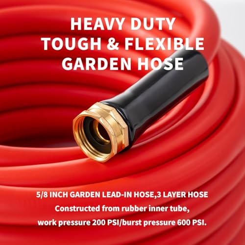 Garden Hose 200 ft x 5/8” Hot/Cold Heavy Duty Water Hose,-50°F to 190°F,Burst 600Psi Flexible Upgraded Rubber Hoses,3/4” Solid Fittings for All-weather Outdoor Lawn & Garden - size: 200Ft, style: 5/8"