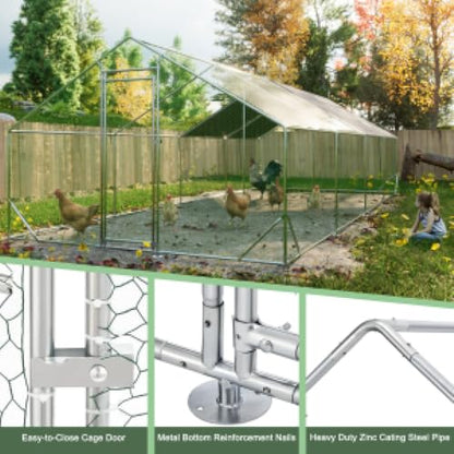 Sturdy Walk-in Chicken Run with Galvanized Steel Frame and PVC-Coated Hexagonal Wire Mesh for Outdoor Poultry Enclosure (3x8m) - color: 3x8m