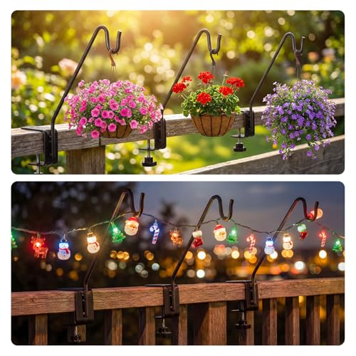 Kingsyard Middium Heavy Duty Deck Hook - 10 inch Metal Deck Railing Hooks for Hanging Bird Feeders, Planters, Suet Baskets, Lanterns, Wind Chimes - size: 10" Clamp Mounted