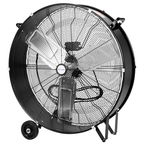 BILT HARD 34" 15000 CFM High Velocity Drum Fan, 3-Speed Heavy Duty Industrial Shop Fan with Casters & Handle for Warehouse, Factory Workshop and Garage Use - color: Black, size: 34 inch