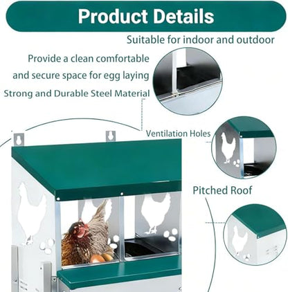 Garvee Large Metal Chicken Nesting Boxes for Hens, 6 Compartment Galvanized Steel Nesting Box with Legs, Includes 4 Fake Eggs & 10 Soft Nest Pads, Wall Mount or Freestanding for Coop & Farm - style: 6 Holes w/ Legs