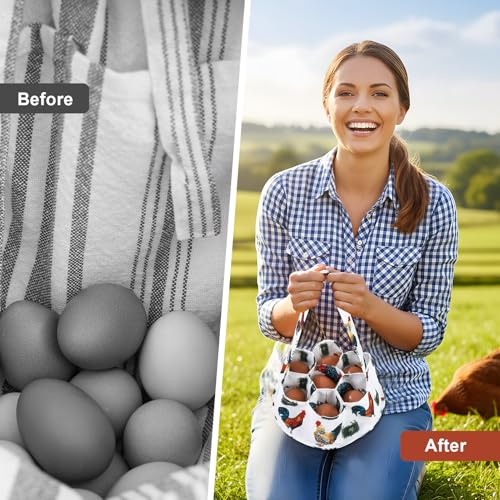 Egg Collecting Basket, Canvas Egg Basket for Gathering with 7 Pouches for Chicken, Duck, Goose, Bird, Various Poultry Collection (Grass-nest chicken) - style: Grass-nest chicken