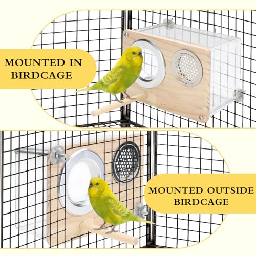 Parakeet Nesting Box for Cage, High-Transparent PET Parakeet Nest, Versatile Bird Houses for Canary, Lovebird and Parrot, Bird Boxes for Nesting with Wood Perch, Bird Cage Accessories (S, Rectangle)