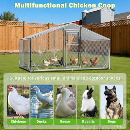 10x6.5FT Metal Chicken Coop, Dutch Door Chicken Run with Waterproof Cover and Chicken Wire, Walk in Chicken Coop for Hen House, Duck Coop and Rabbit Run - size: 1 Unit Coop Without Chicken Perch