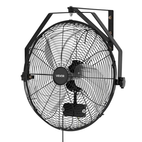 VEVOR Wall Mount Fan, 18 in Wall Mounted Hanging Fan with IP44-rated Protection, 3-Speed, Long Airflow Distance, Adjustable Rotation Angle, Powerful for Industry, Commercial, Garage, Workshop - size: 18In-Waterproof