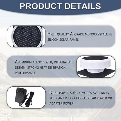 30W Round White Solar Attic Fan, 12 Inch | 1800 CFM, Solar Powered Roof Exhaust, Controller-Free Auto Ventilation, Heavy-Duty Copper Motor Weatherproof - color: White+Round 1