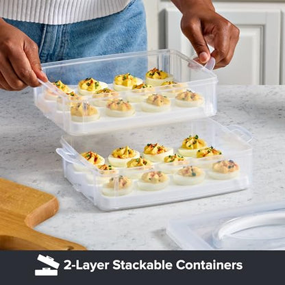 Snapware (2-Layer, 24 Eggs) Plastic Detachable Deviled Egg Carrier Storage Container With Lid and Handle, Freezer Dishwasher Microwave Safe - size: Medium