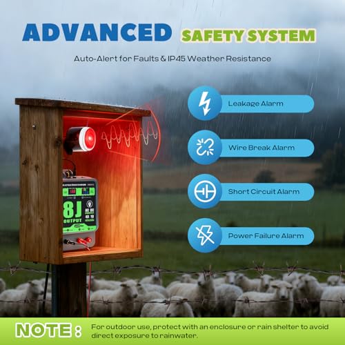 8J Electric Fence Charger AC DC Powered Fence Controller 2 in 1 Fence Energizer Electric with 8 Joules Output &7-13KV Adjustable, Alarm Function, 40KM Range for Livestock/Farmland/Garden (8J)