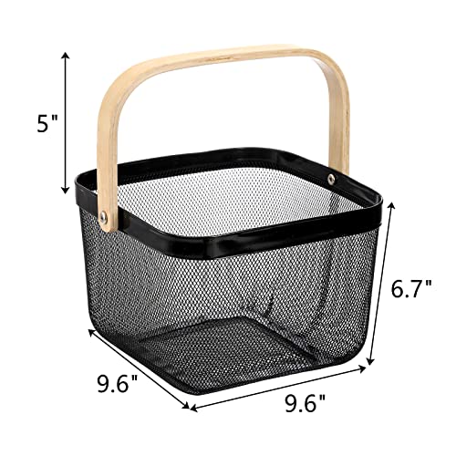 ZEAYEA Mesh Steel Fruit Basket Bin with Handle, Multi-functional Hanging Storage Organizer Garden Harvest Basket, Metal Wire Kitchen Basket for Cabinet, Pantry, Bathroom, Picnic, Home Decor, Black