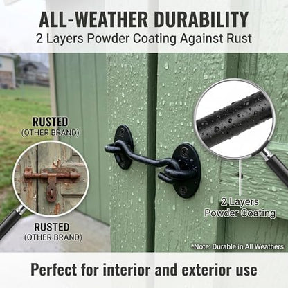 3” Privacy Hook and Eye Latch Easy Lock for Barn Door, Black (3 INCH-2PCS) - size: 3 INCH-2PCS