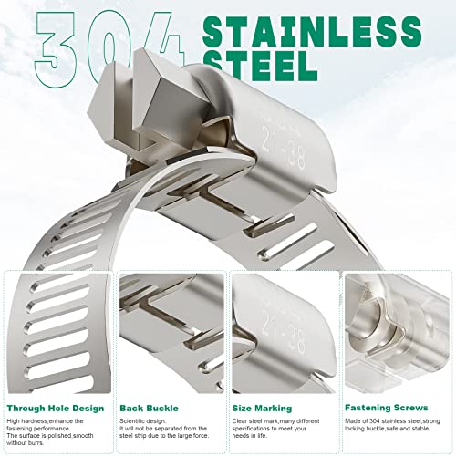 OURU 10PCS Hose Clamps Stainless Steel Adjustable 13/16"– 1-1/2"(21-38mm) Worm Gear Hose Clamp, Heavy Duty Metal Small Hose Clamps for Automotive, Pipe, Radiator Plumbing, Fuel Line - size: 13/16"-1-1/2"(21-38mm)