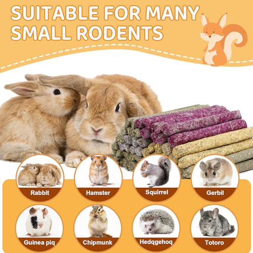 52Pcs Rabbit Chew Sticks, Guinea Pig Toys, Natural Timothy Grass Molar Teeth Stick, Mixing Flowers, Roses, Calendula and Forget Me Not, Small Animals Treats - size: 52Pack-Sticks