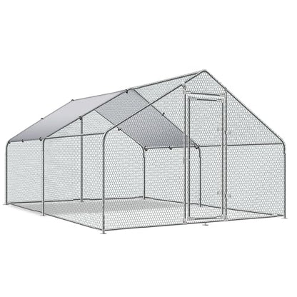 Large Metal Chicken Coop Round Top Upgrade Tri-Supporting Wire Mesh Chicken Run,Chicken Pen with Water-Resident and Anti-UV Cover,Duck Rabbit House Outdoor (Spire Roof 10’ W x 13’ L x 6.5’ H) - size: 156.2"L x 108.0"W x 78.0"H