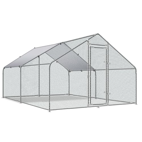 Large Metal Chicken Coop Round Top Upgrade Tri-Supporting Wire Mesh Chicken Run,Chicken Pen with Water-Resident and Anti-UV Cover,Duck Rabbit House Outdoor (Spire Roof 10’ W x 13’ L x 6.5’ H) - size: 156.2"L x 108.0"W x 78.0"H