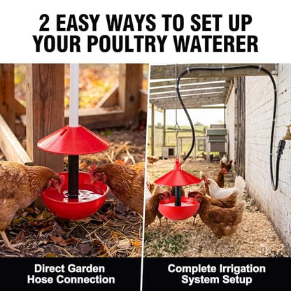 Automatic Poultry Waterer System with 5M Tubing, Hanging Chicken Waterer Bowl with 25 PSI Pressure Regulator, Brass Barb Connector & 3/4" GHT Adapter for Chickens, Ducks, Turkeys and Game Birds