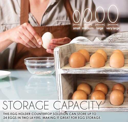 White Premium Pine Wooden Egg Holder 2-Tier Durable 24-Egg Storage Solution Ideal for Modern and Rustic Kitchen Fresh Eggs - color: White