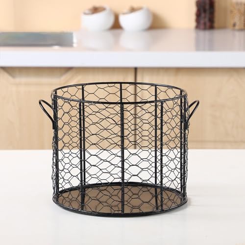 Chicken Egg Basket, Chicken Egg Holder, Black Wire Chicken Egg Collection Baskets with Ceramic Lid and Handle for Gathering Fresh Eggs, Farmhouse Style Egg Storage Container for Kitchen(Pink) - color: Pink