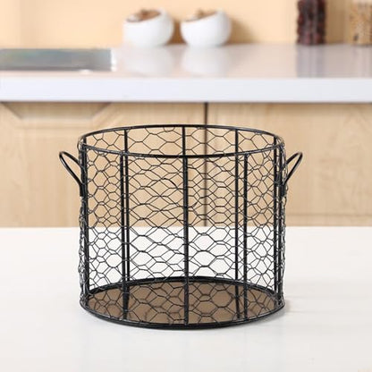 Chicken Egg Basket, Chicken Egg Holder, Black Wire Chicken Egg Collection Baskets with Ceramic Lid and Handle for Gathering Fresh Eggs, Farmhouse Style Egg Storage Container for Kitchen(Yellow) - color: Yellow