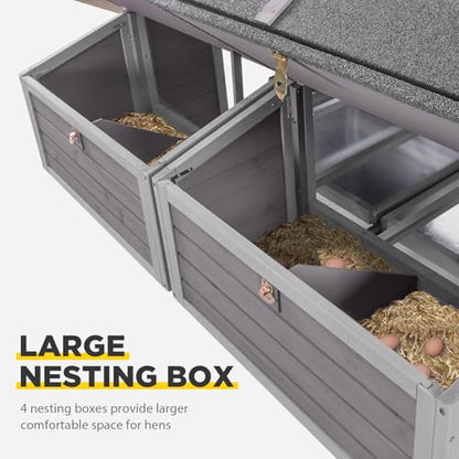 Aivituvin Chicken Coop Large Mobile Wooden Hen House with Nesting Box, Poultry Cage with Strong Iron Frame, Waterproof (Grey, AIR97) - color: Grey, size: 68.1"L x 53.9"W x 49.0"H