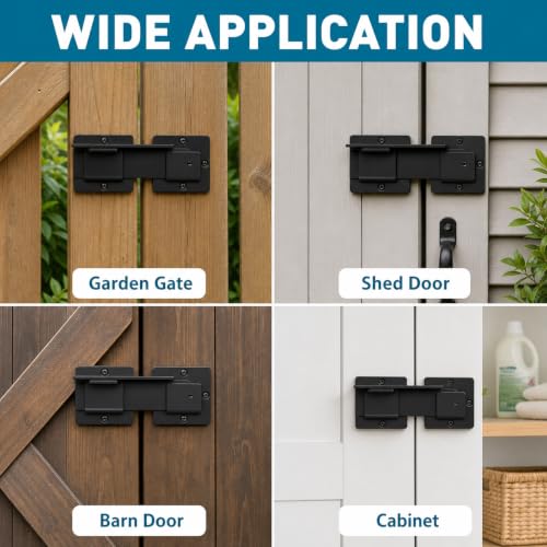 2 Pack Heavy Duty Flip Latch Gate Lock with Padlock Hole, 7.5" Adjustable Aluminum Barn Door Latches Hardware for Wooden Fence, Outdoor Shed & Pool
