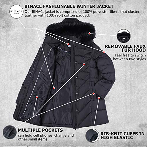 BINACL Women's Winter Warm Thicken Long Outwear Pockets Coat Parka Jacket XS-3XL - color: Black, size: X-Small