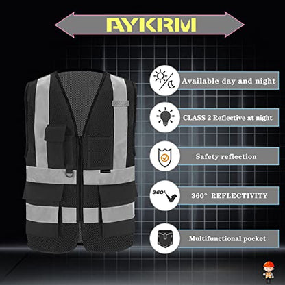 Black reflective safety vest for men - color: Black Mesh, size: Medium