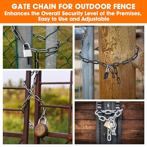Gate Chain Lock, 23.6 Inch 304 Stainless Steel Chain Fence Gate Latch with Carabiner, Outdoor Hardware Lock Chain for Yards, Pet Cages, Horse Goat Dog Stall Barn and Fence Gates (Silver Dia 5mm-2Pcs) - color: Silver Dia 5mm-2Pcs