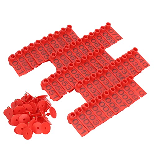 100 Sets Livestock Identification Tags, Lightweight PP Vibrant Numbered Ear Tags Accurate Ear Card for Goats Sheep Cattle Cows Pigs (Red) - color: Red