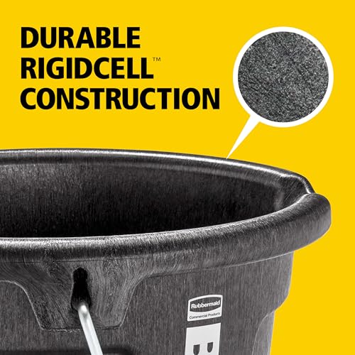 Rubbermaid Commercial Products Brute 5-Gallon 3-in-1 Flat-Back Feed Bucket with Hook-Hang-Carry Handle, RigidCell Strength, Pour Spout, USA Made for Horse & Livestock - size: 5 Gal, style: Bucket