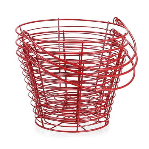 3 PCS 8" Red Round Wire Egg Baskets for Fresh Egg With Handle, Small Metal Collecting Basket for Gathering Fresh Eggs, Chicken and Duck Eggs Hunting Basket Egg-Holder Countertop - style: Round-3 Pack,Red