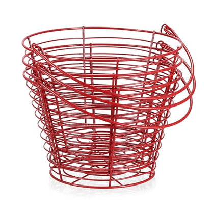 3 PCS 8" Red Round Wire Egg Baskets for Fresh Egg With Handle, Small Metal Collecting Basket for Gathering Fresh Eggs, Chicken and Duck Eggs Hunting Basket Egg-Holder Countertop - style: Round-3 Pack,Red