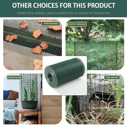 Hardware Cloth 1' 24in x 100ft Chicken Wire, Green Garden Fence, PVC Coated Metal Welded Wire Mesh for Preventing Snakes, Raccoons, Foxes, Poultry Netting - size: 1inx24inx100ft